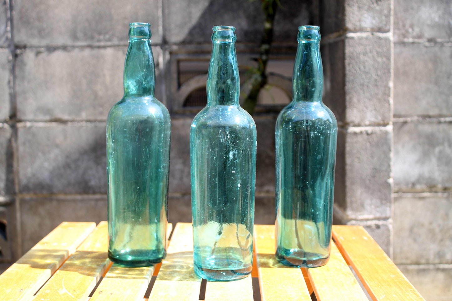 レトロガラス空瓶 青緑色 ビール大瓶サイズ 【1個販売】
