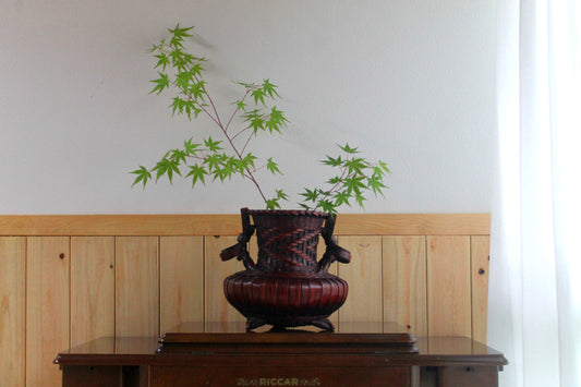 竹編み 花入れ　筒付き